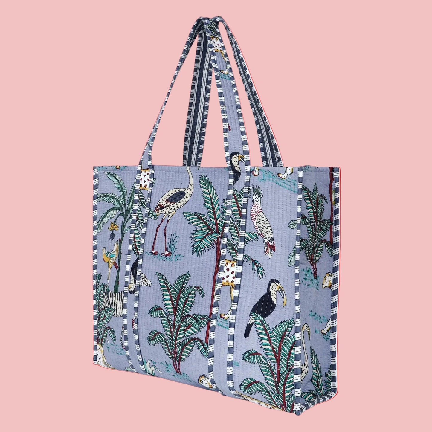 Stone Blue Jungle Print Cotton Tote Bag