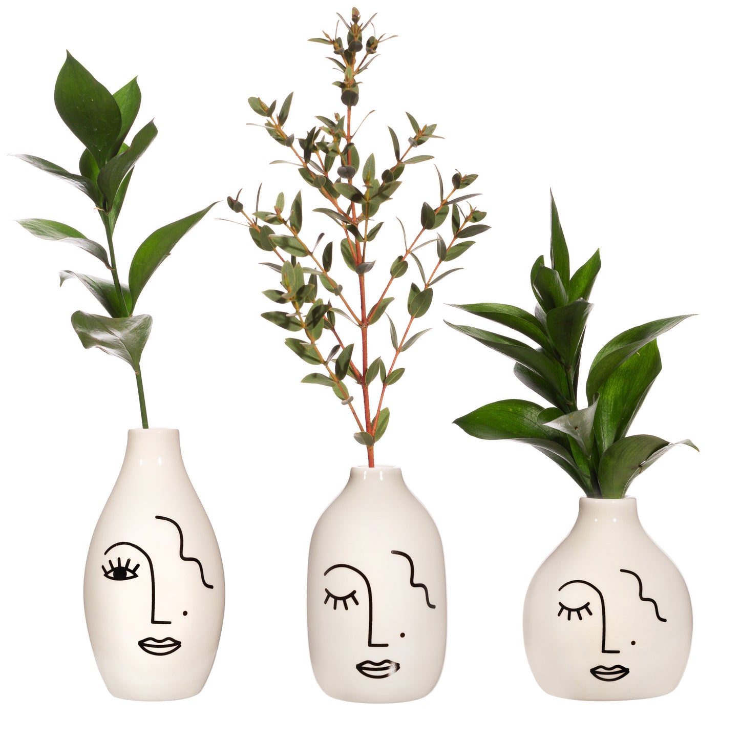 Set of 3 Abstract Face Bud Vases