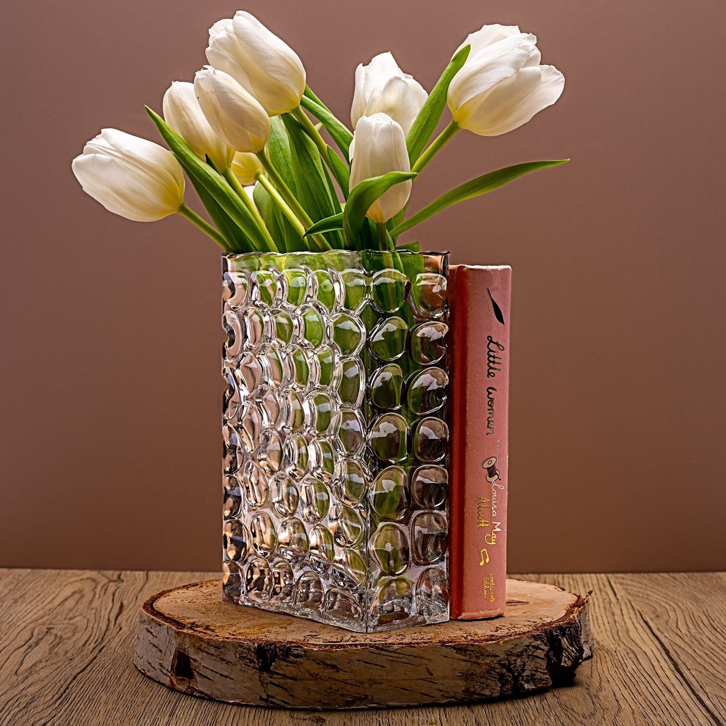Grey Textured Book Vase – Decorative Glass Vase