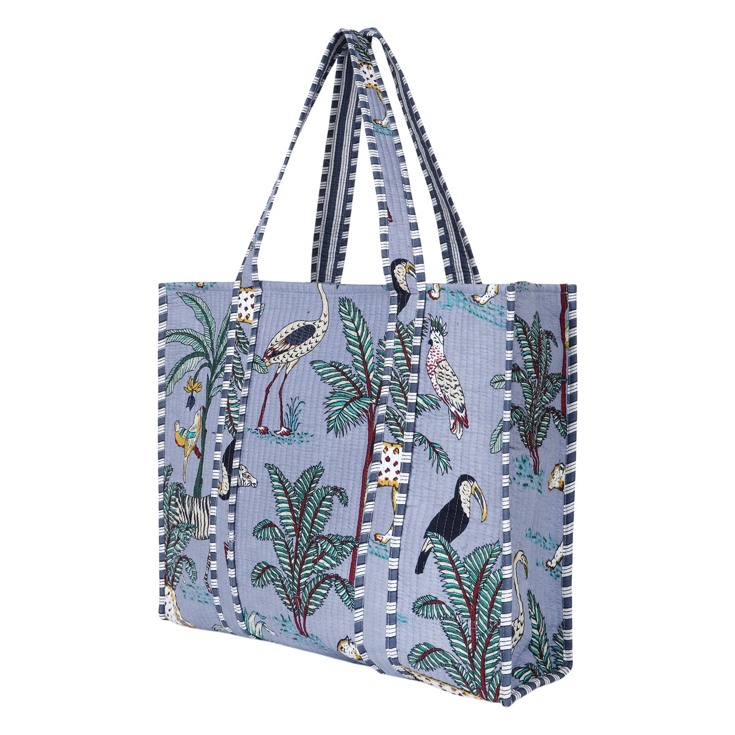 Stone Blue Jungle Print Cotton Tote Bag