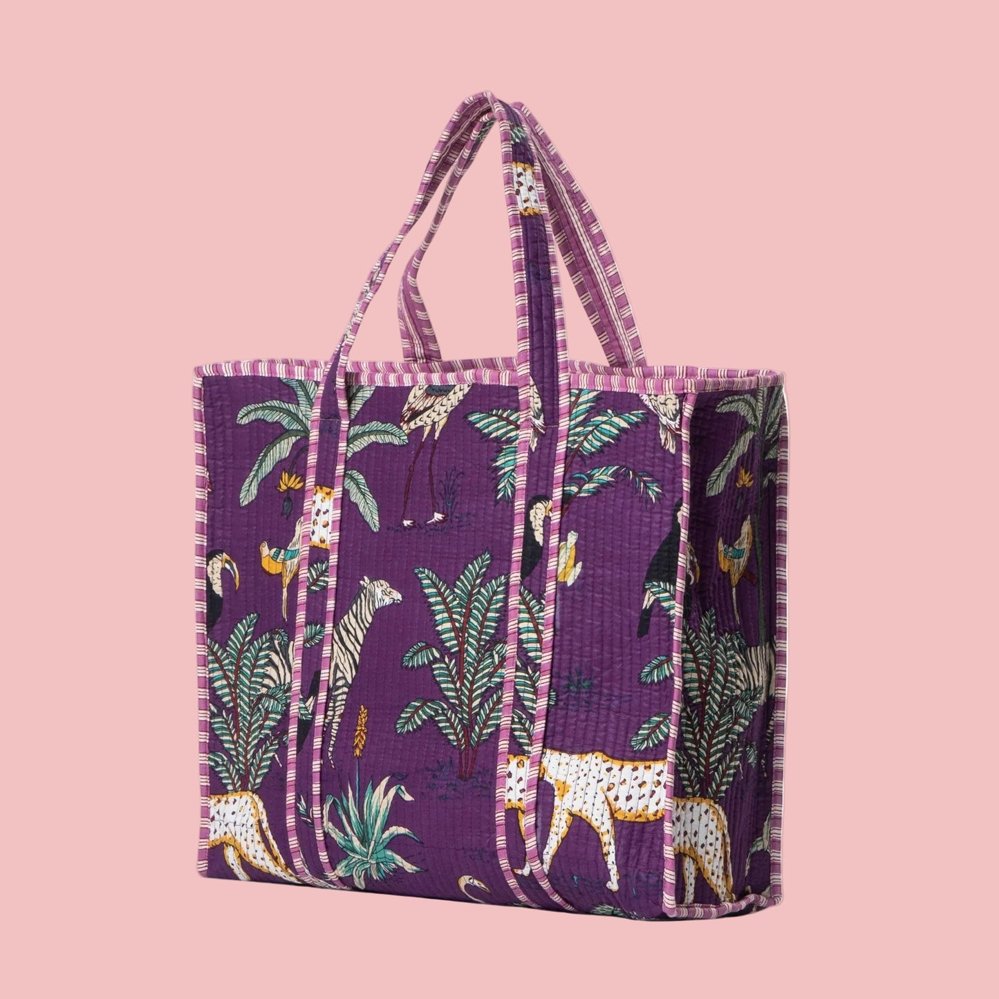 Purple Jungle Print Quilted Cotton Tote Bag