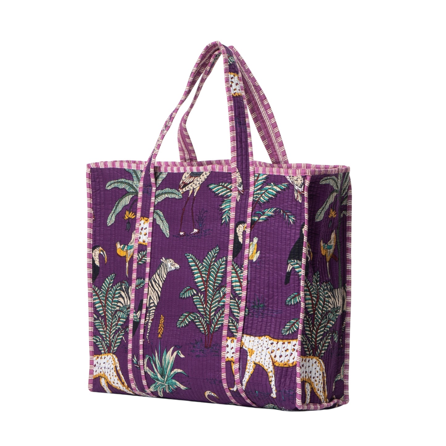 Purple Jungle Print Quilted Cotton Tote Bag