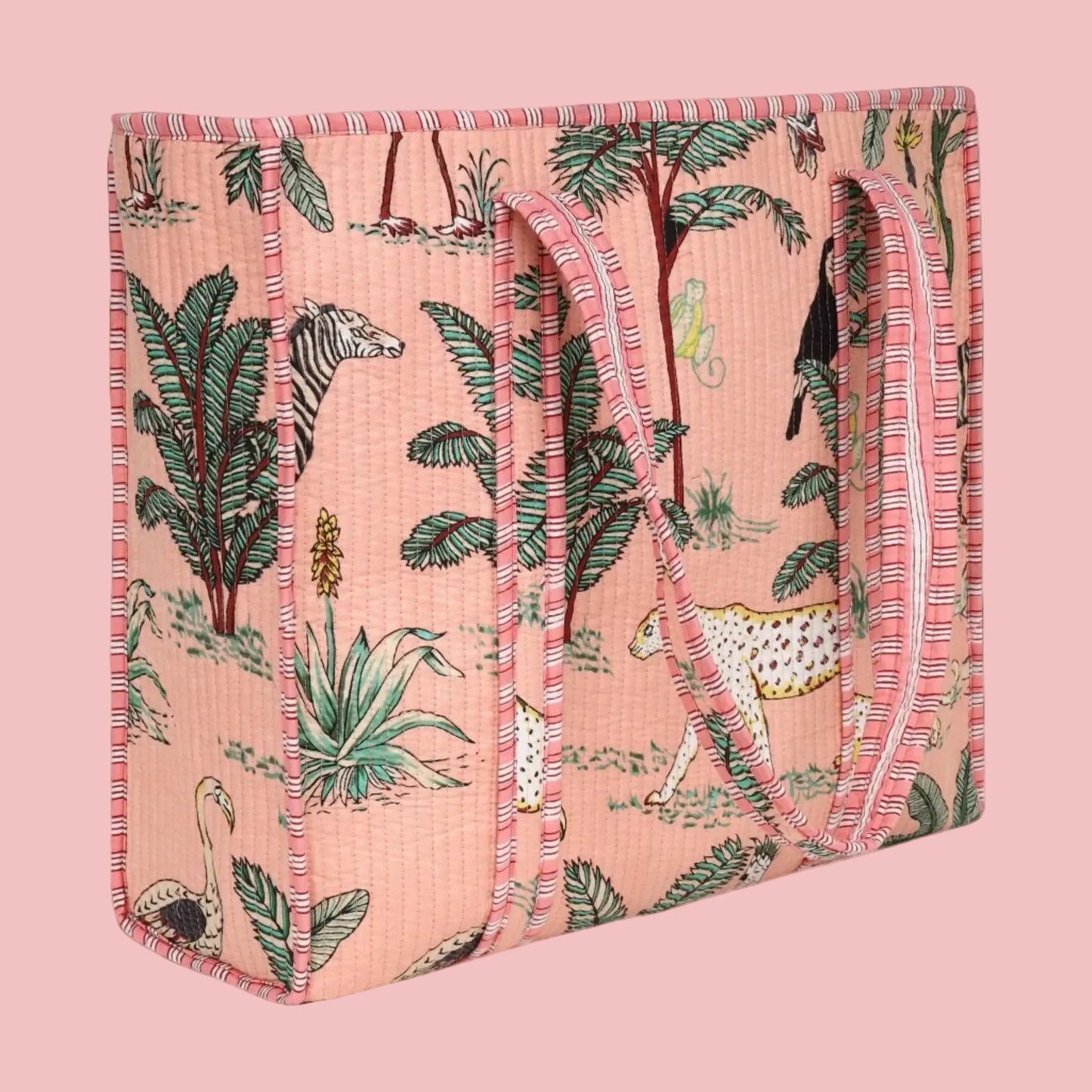 Peach Jungle Print Cotton Tote Bag