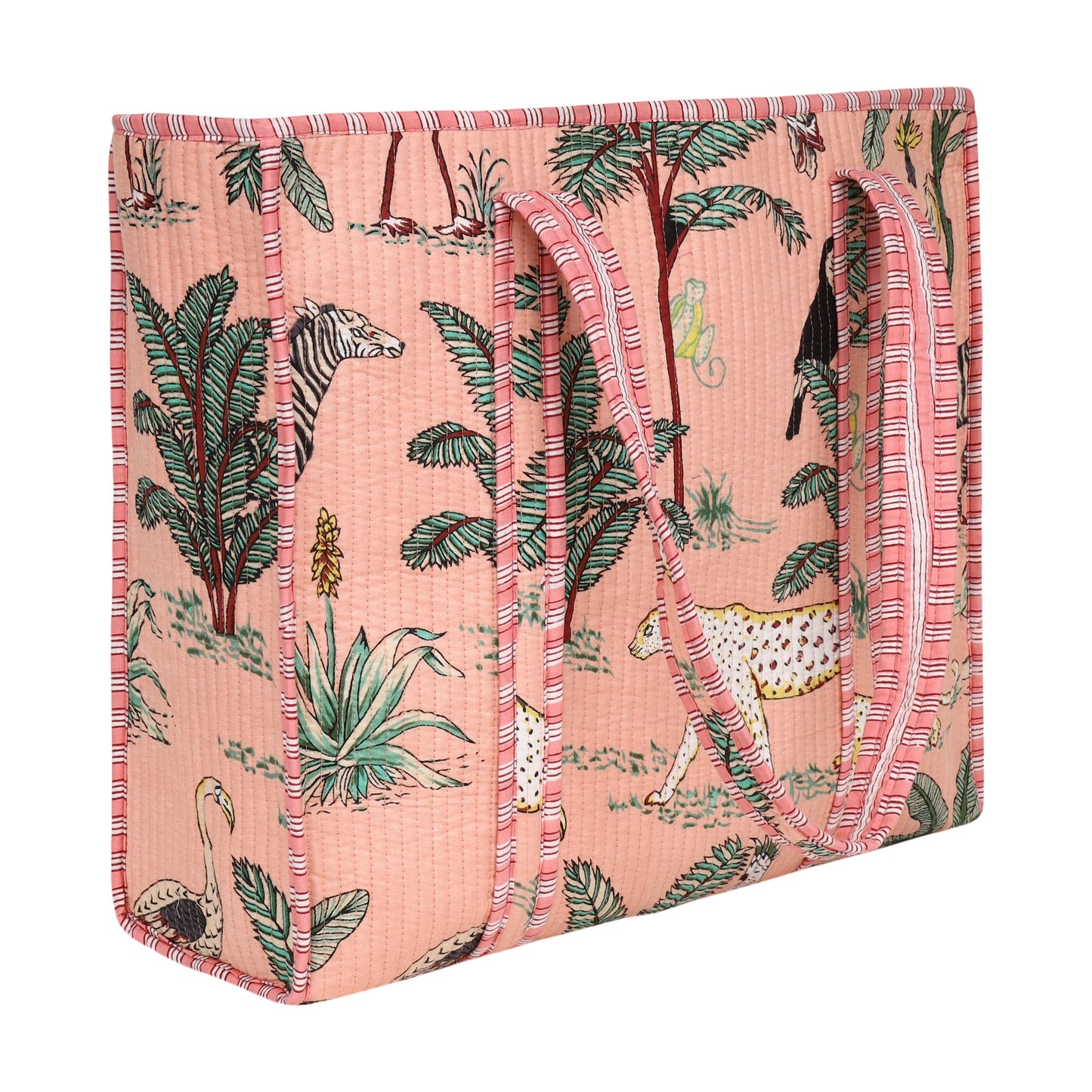 Peach Jungle Print Cotton Tote Bag