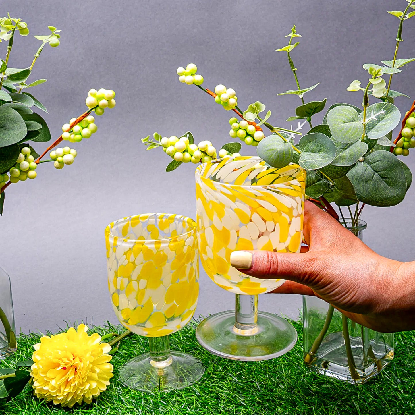 Lemon Yellow Short Stem Wine Glasses – Set of 4