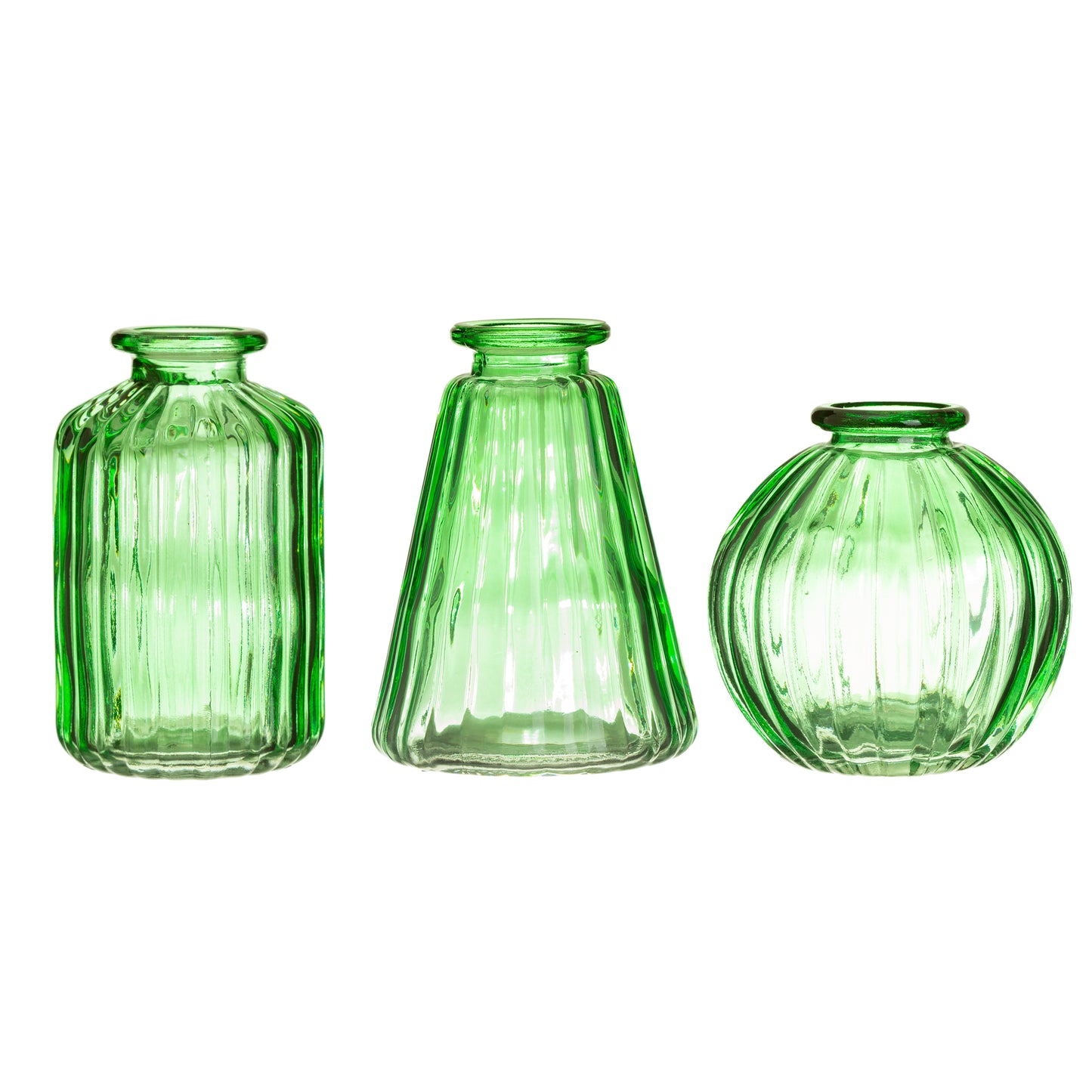 Green Glass Bud Vases – Set of 3