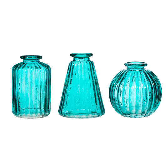 Turquoise Glass Bud Vases – Set of 3