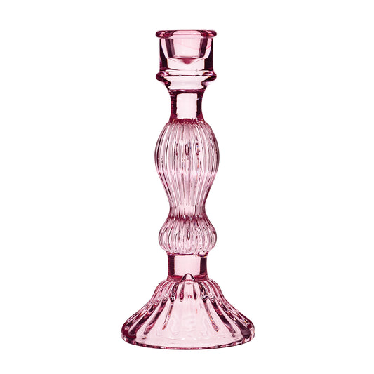 Light Pink Vintage Glass Dinner Candle Holder