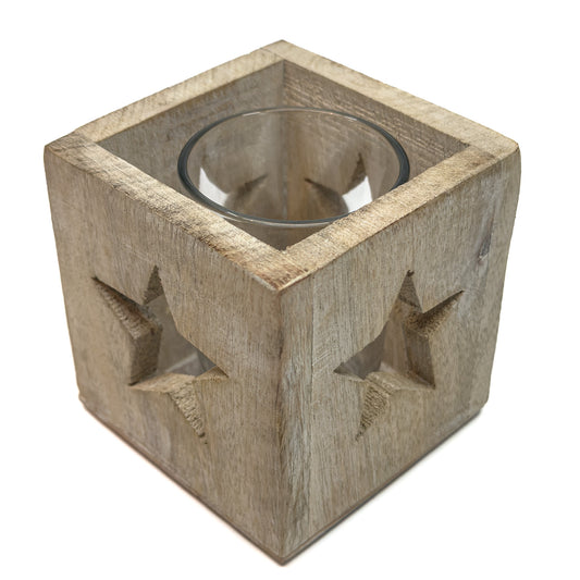 Wooden Star Cut-Out Tealight Candle Holder