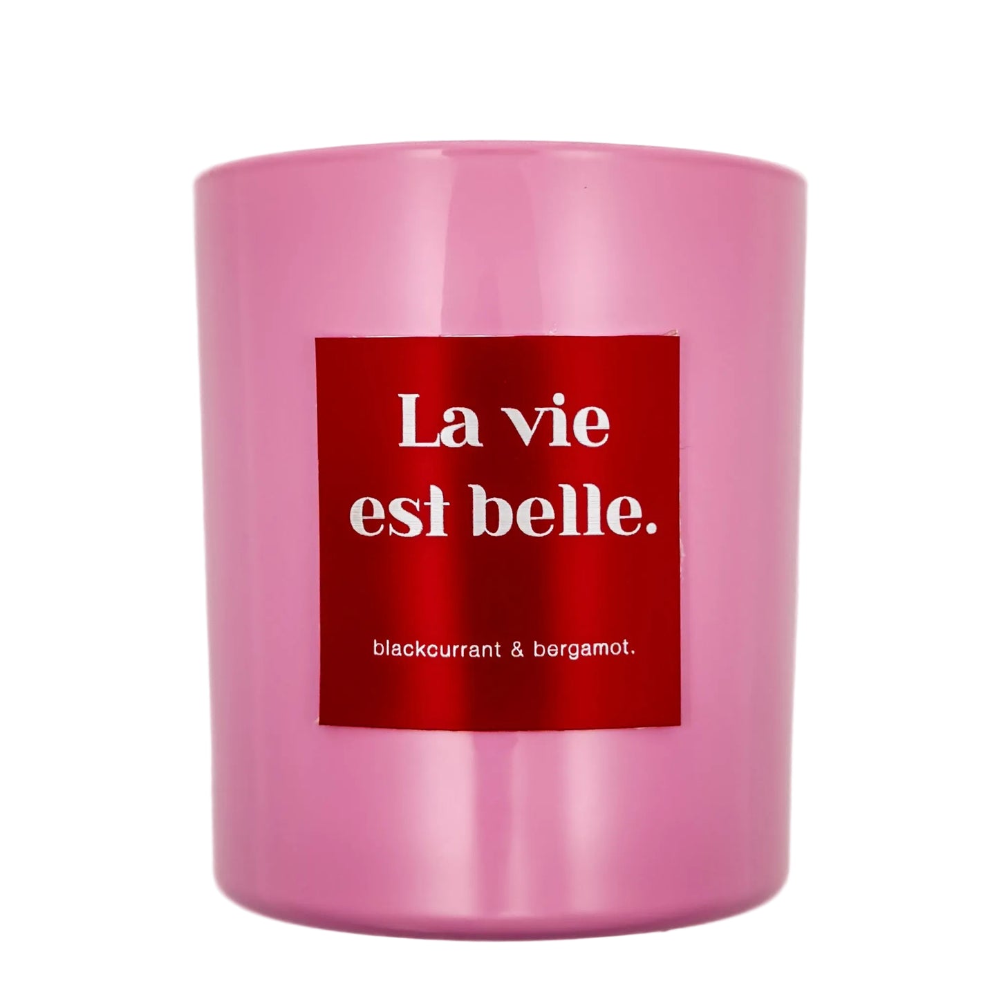 La Vie Est Belle Pink Scented Glass Candle – Blackcurrant & Bergamot
