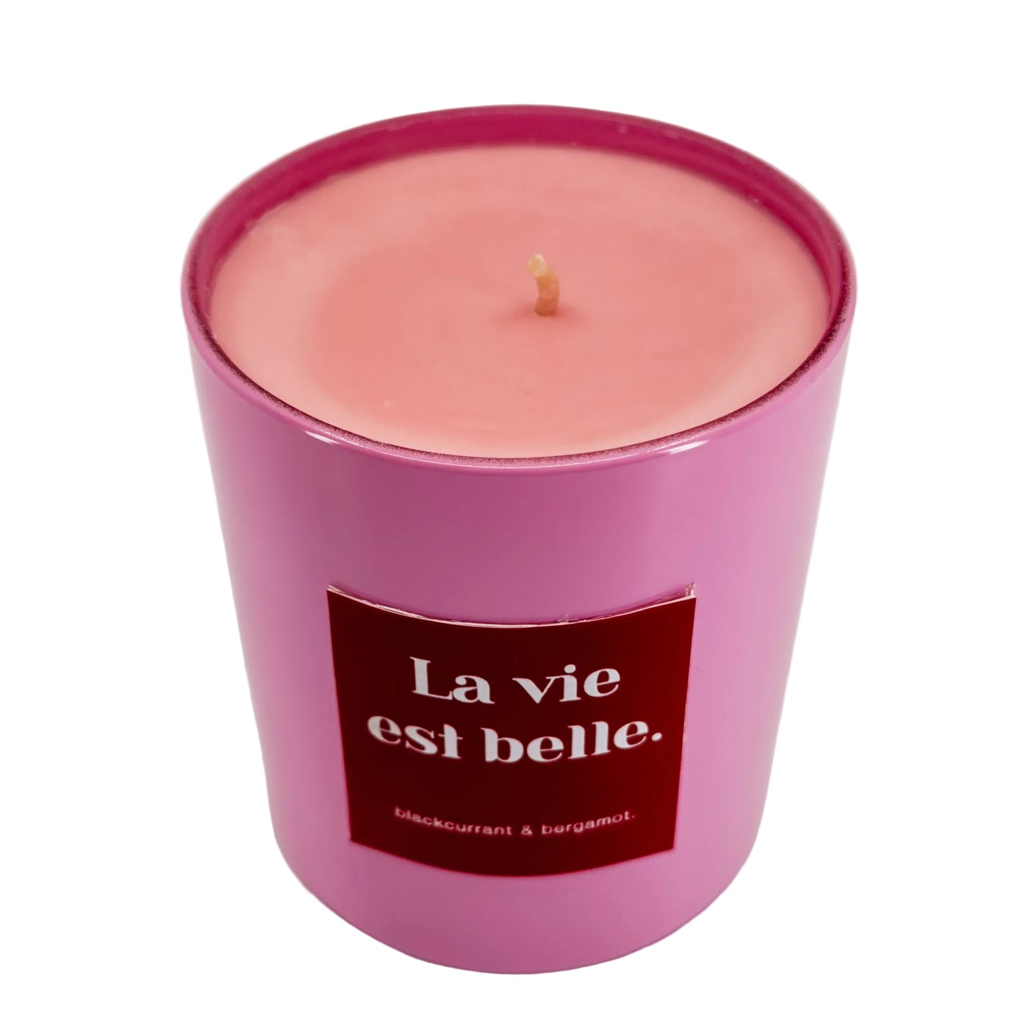 La Vie Est Belle Pink Scented Glass Candle – Blackcurrant & Bergamot