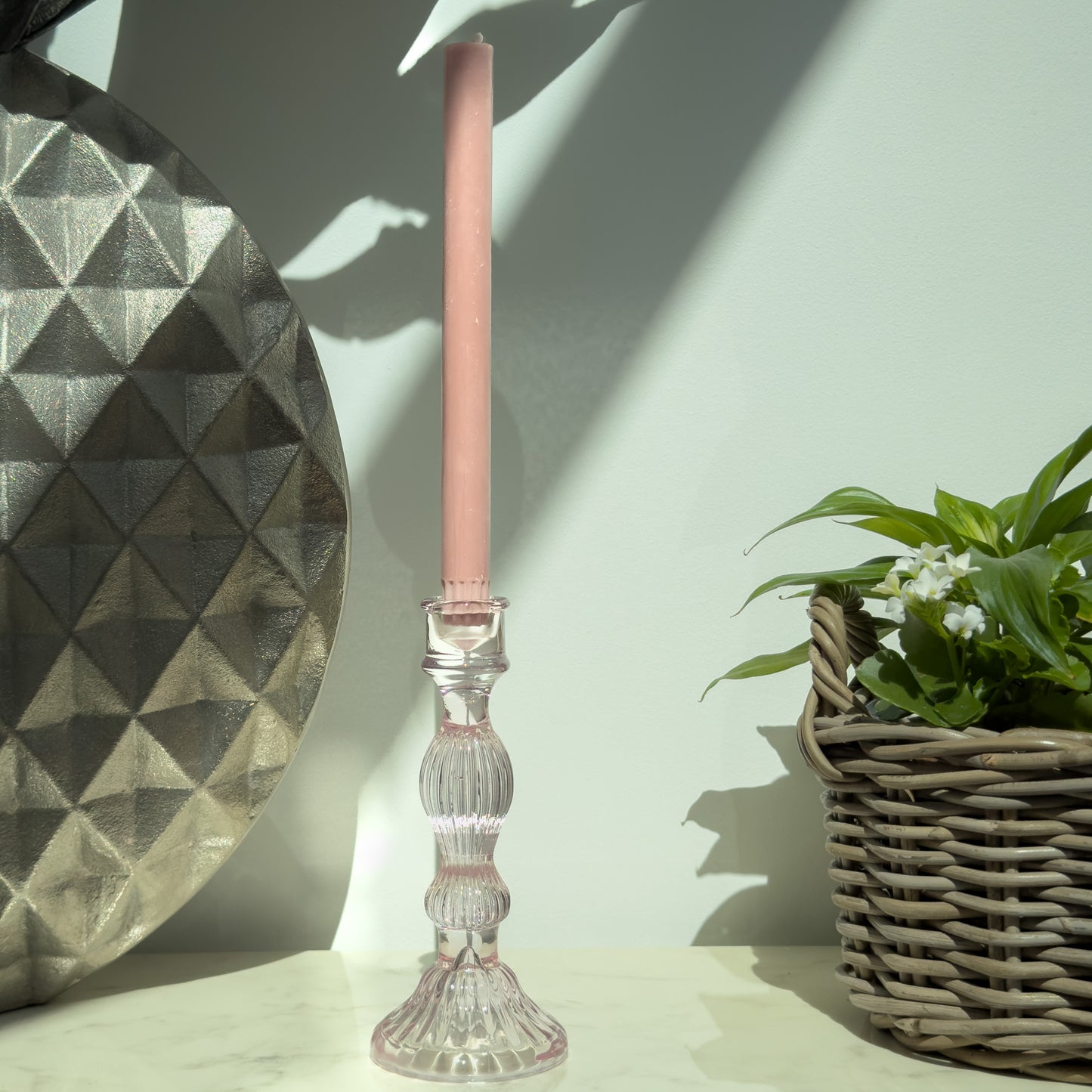 Light Pink Vintage Glass Dinner Candle Holder
