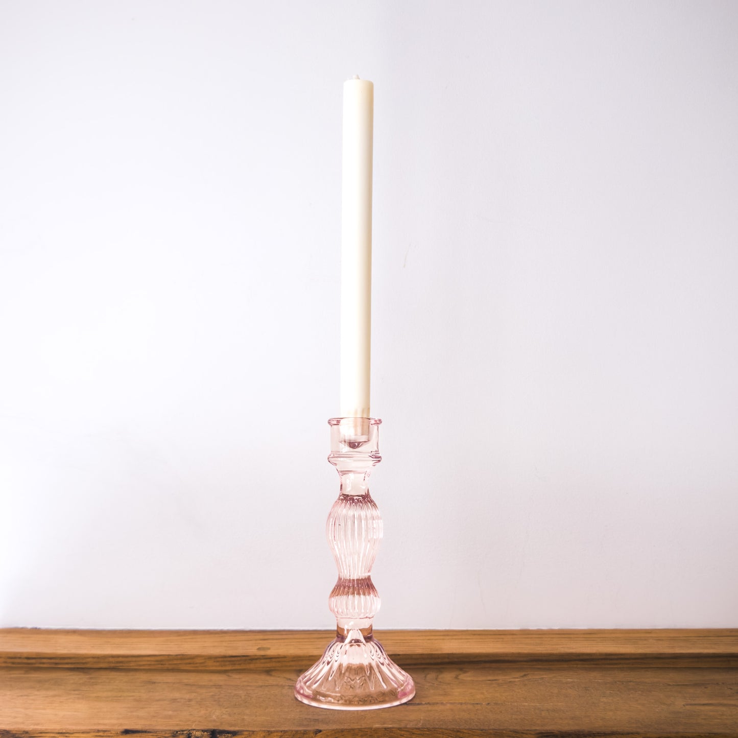 Light Pink Vintage Glass Dinner Candle Holder