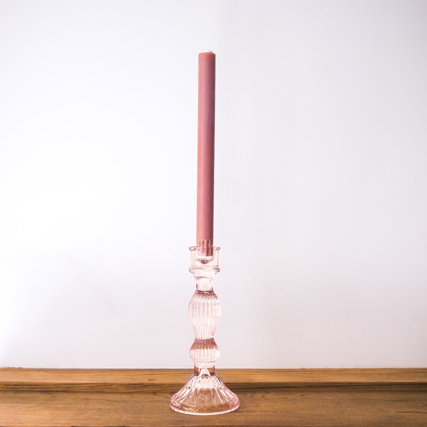 Light Pink Vintage Glass Dinner Candle Holder