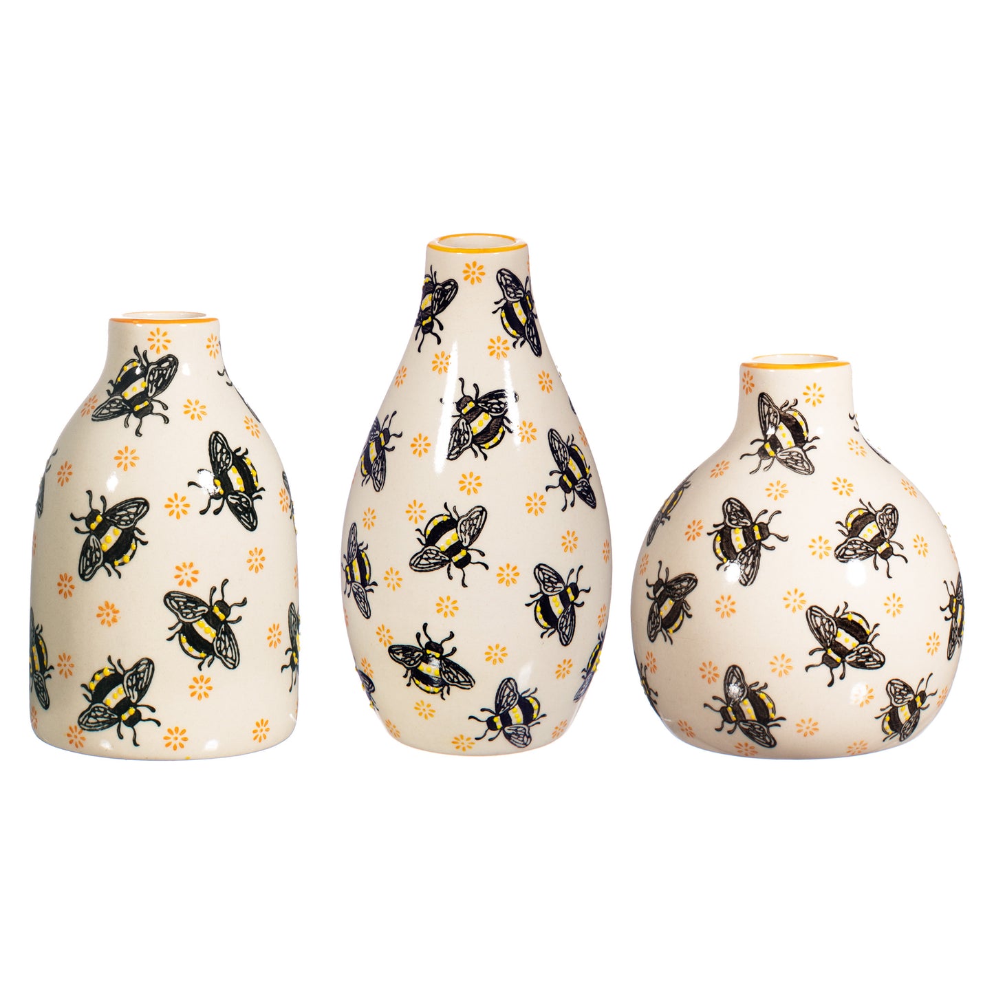 Set of 3 Busy Bee Ceramic Mini Vases