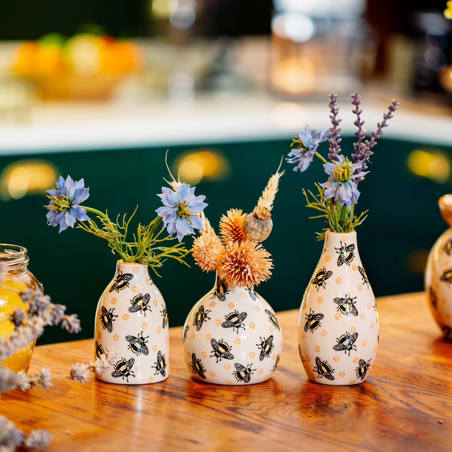Set of 3 Busy Bee Ceramic Mini Vases