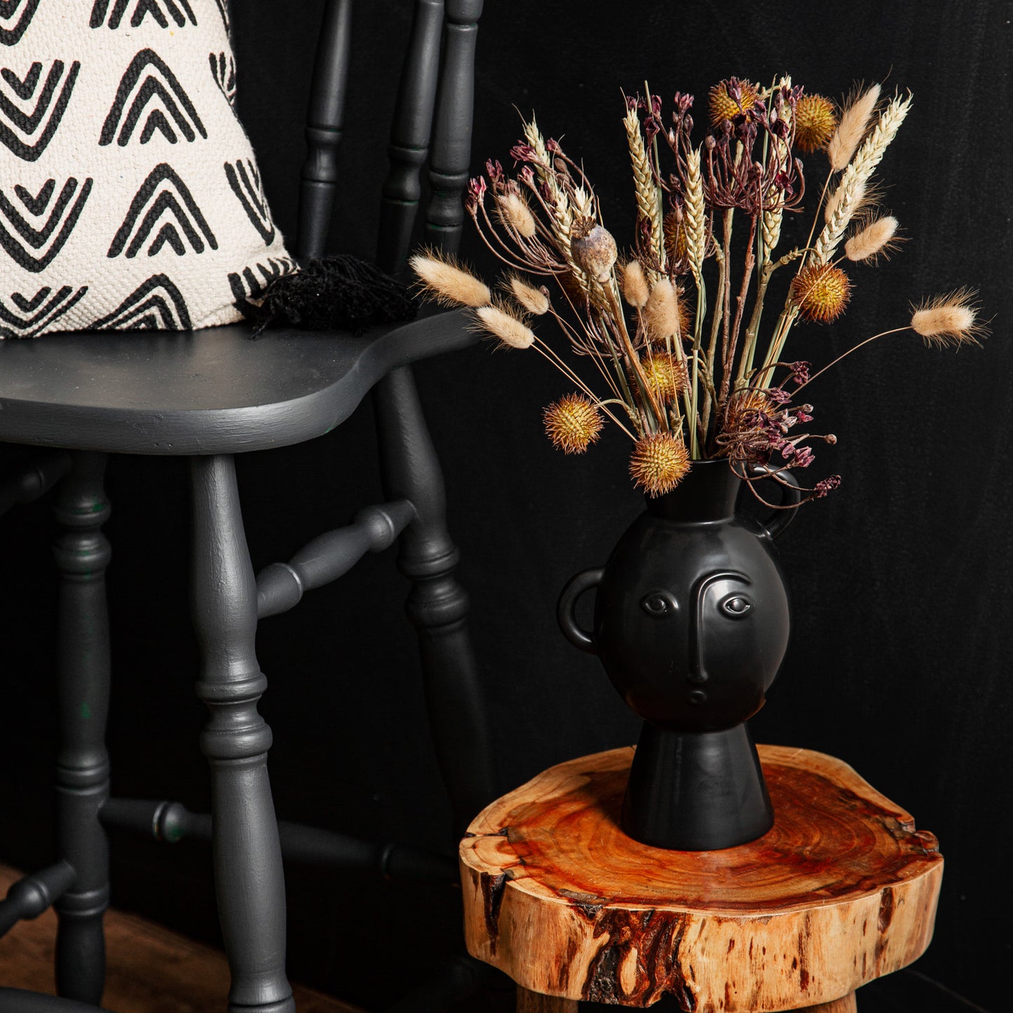 Black Amira Face Vase – Matte Decorative Ceramic Vase