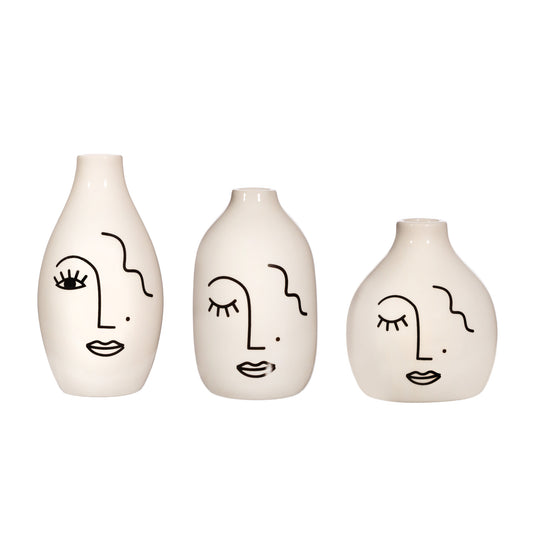 Set of 3 Abstract Face Bud Vases