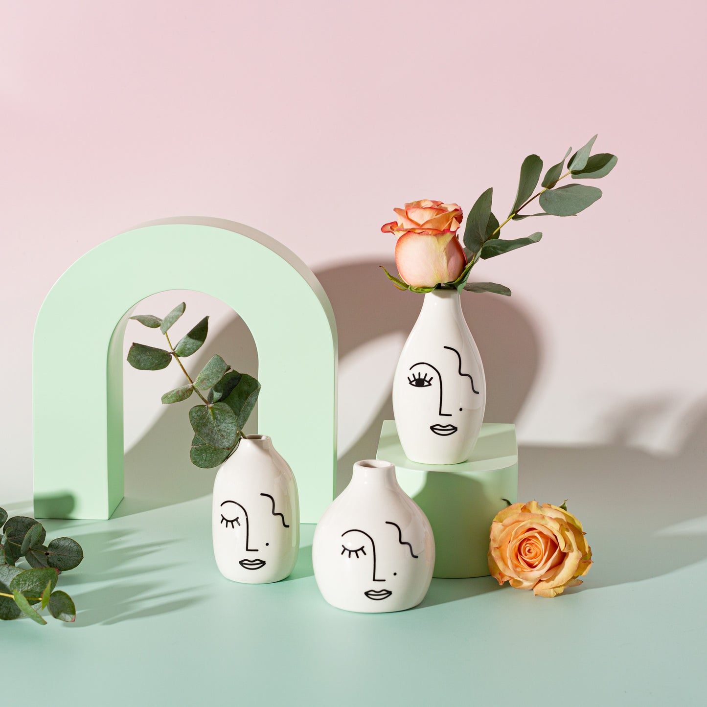 Set of 3 Abstract Face Bud Vases