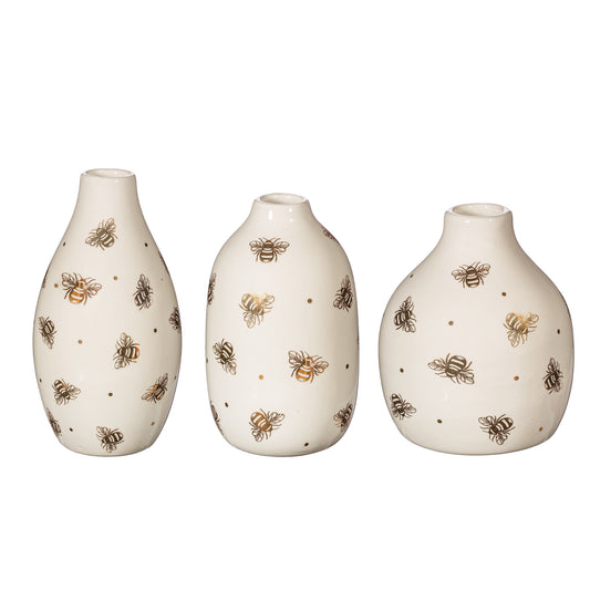 Set of 3 Queen Bee Ceramic Mini Vases