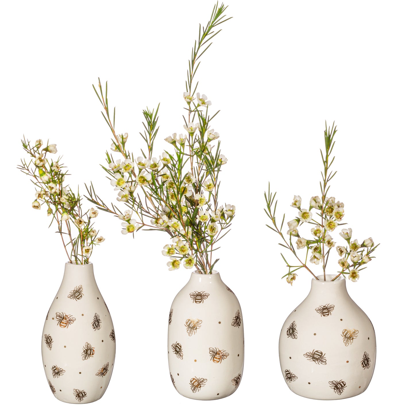 Set of 3 Queen Bee Ceramic Mini Vases