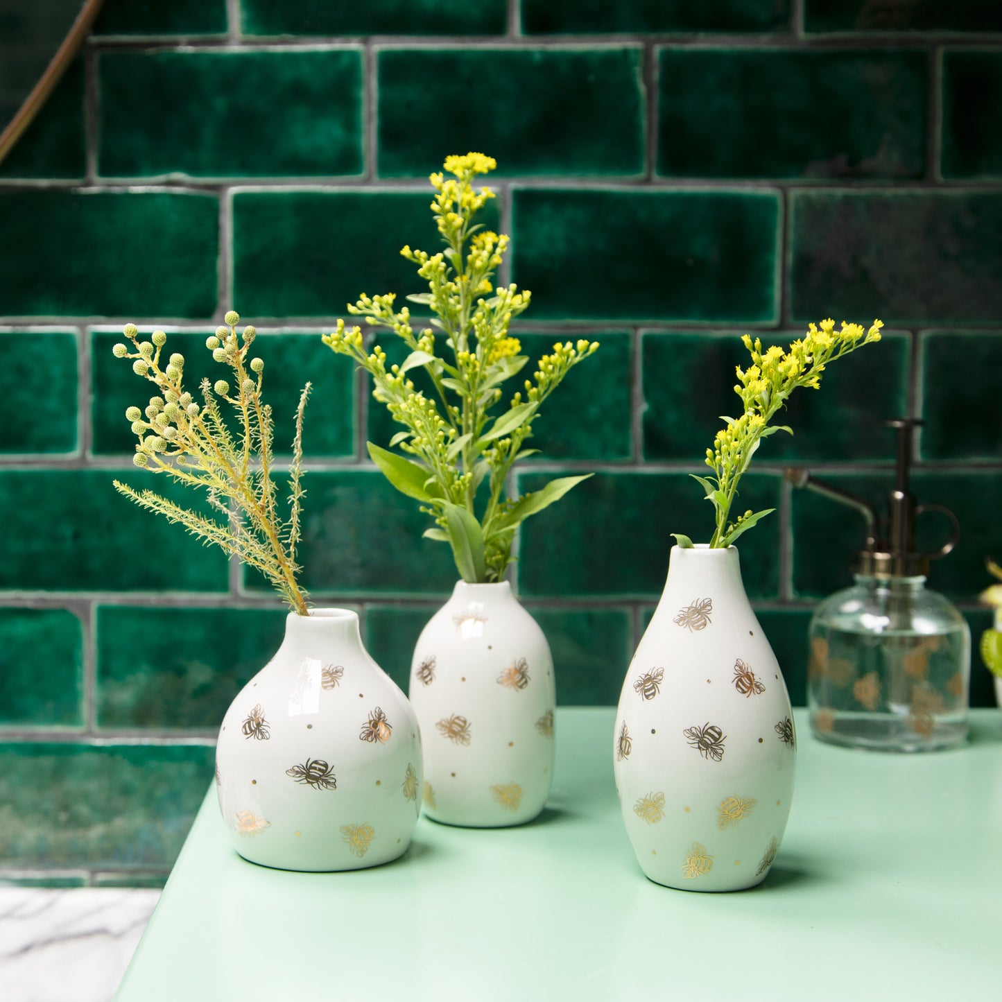 Set of 3 Queen Bee Ceramic Mini Vases