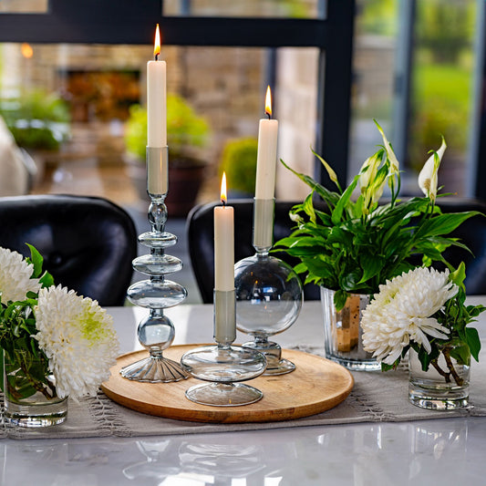 Grey Glass Pillar Candle Holders (Set of 3) – Decorative Homeware