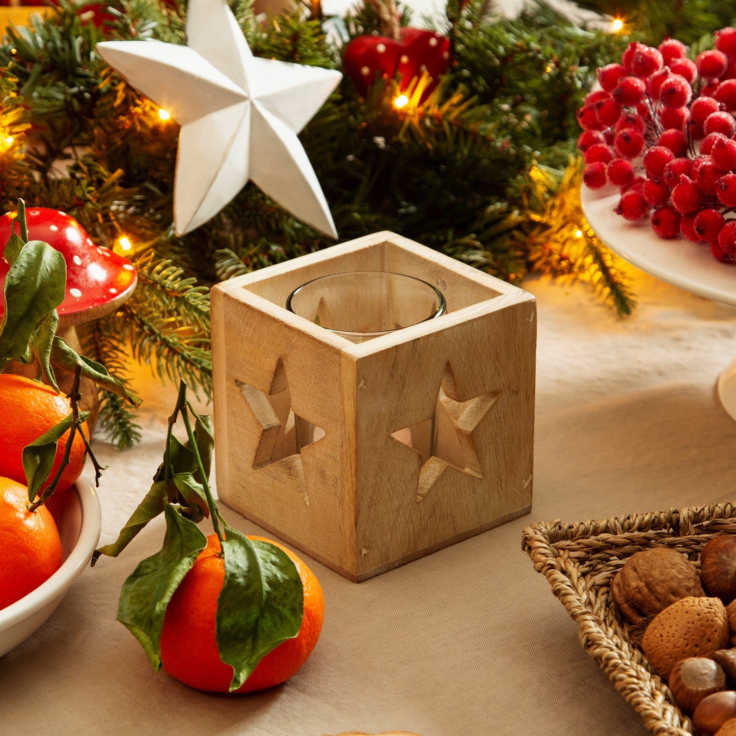 Wooden Star Cut-Out Tealight Candle Holder