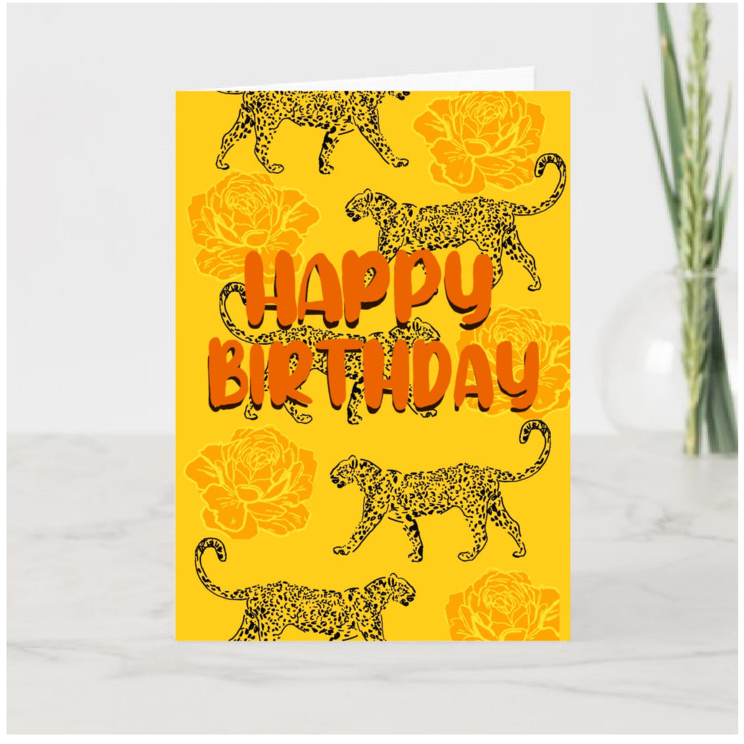 Floral Leopard print Birthday Card