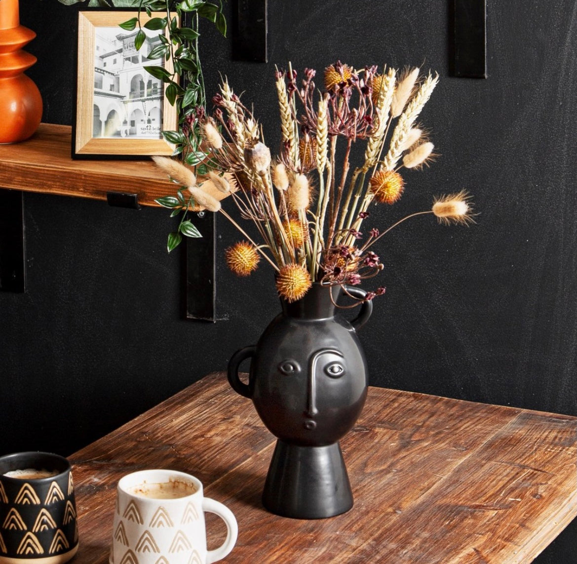 Black Amira Face Vase – Matte Decorative Ceramic Vase